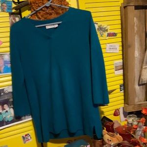 Three quarter length blue sweater